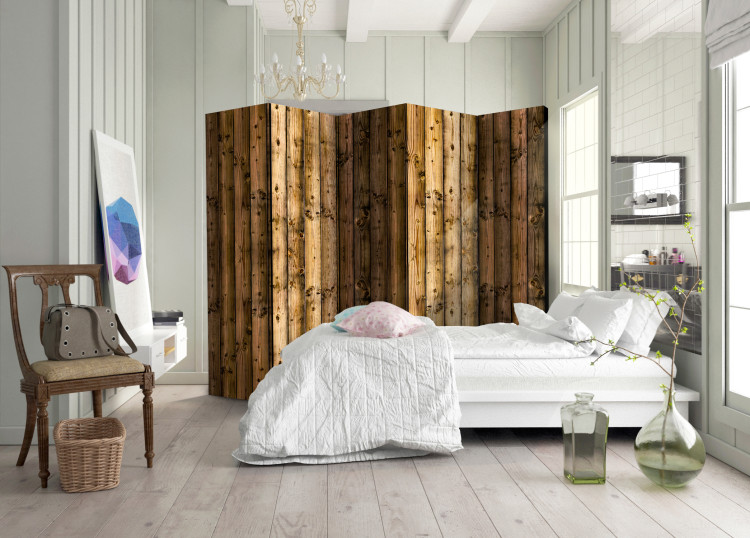 Room Divider Screen Country Cottage II - natural texture with brown wooden planks 95255 additionalImage 2