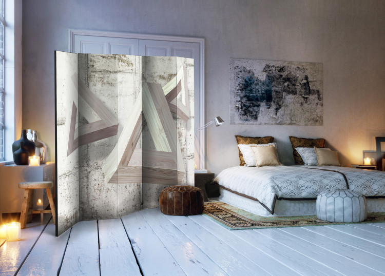 Room Divider Screen Gray Trio II - illusion of triangular geometric figures on a concrete background 95655 additionalImage 2