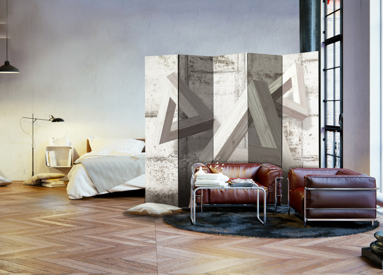 Room Divider Screen Gray Trio II - illusion of triangular geometric figures on a concrete background 95655 additionalImage 4