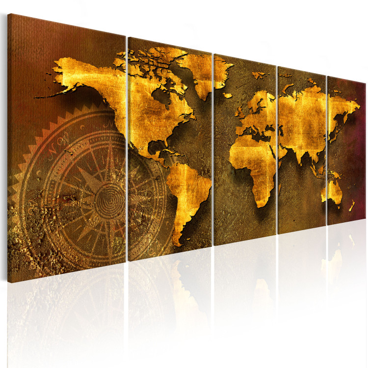 Canvas Far Journeys (5-piece) - World Map and Compass in Golden Aesthetic 105765 additionalImage 2