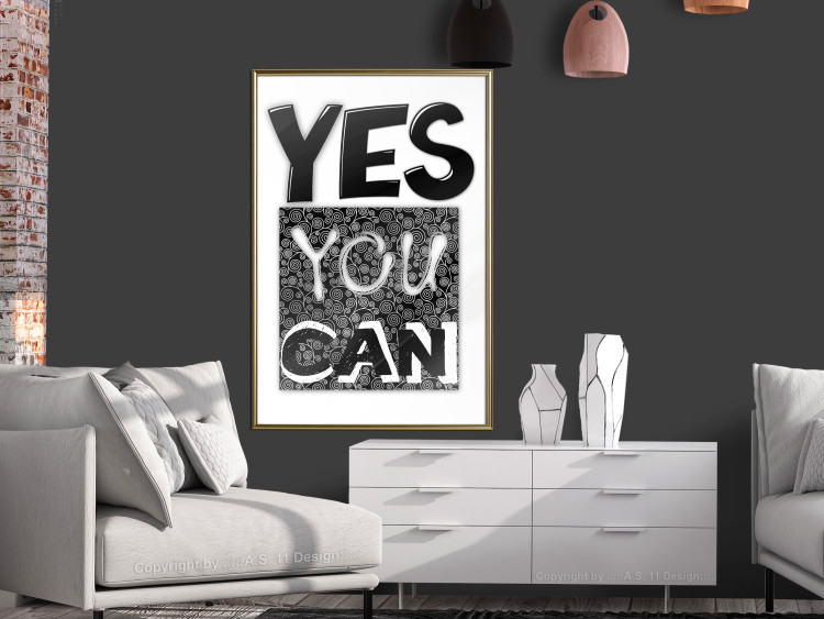 Poster Yes you can - black and white composition with texts on a patterned background 116365 additionalImage 5