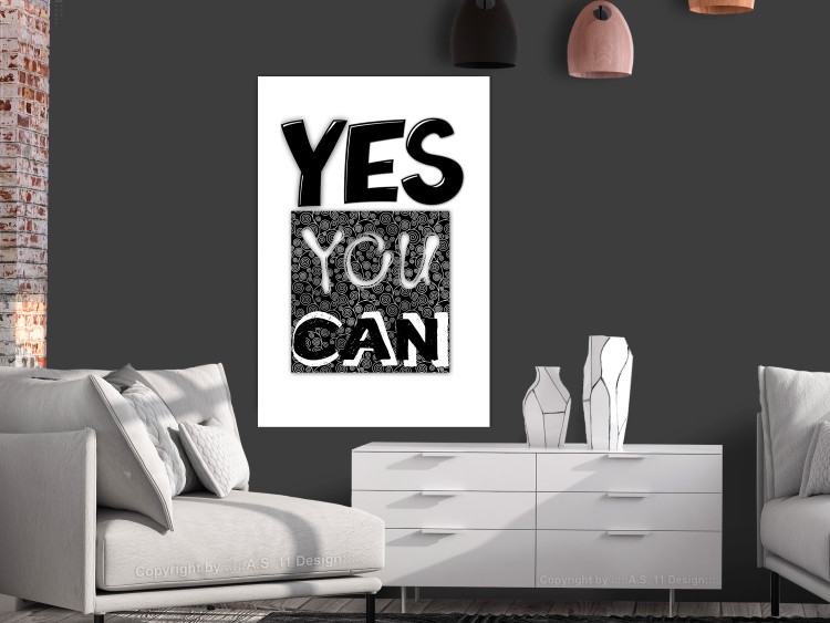 Poster Yes you can - black and white composition with texts on a patterned background 116365 additionalImage 2