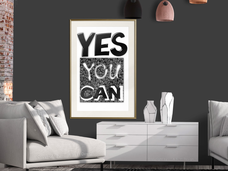Poster Yes you can - black and white composition with texts on a patterned background 116365 additionalImage 21