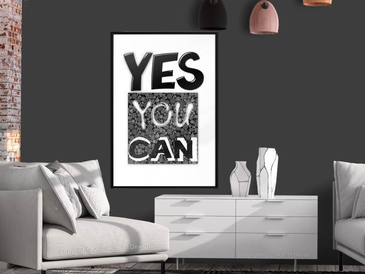 Poster Yes you can - black and white composition with texts on a patterned background 116365 additionalImage 6