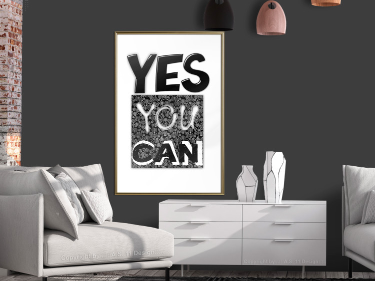 Poster Yes you can - black and white composition with texts on a patterned background 116365 additionalImage 15