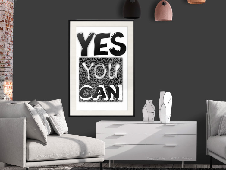 Poster Yes you can - black and white composition with texts on a patterned background 116365 additionalImage 22