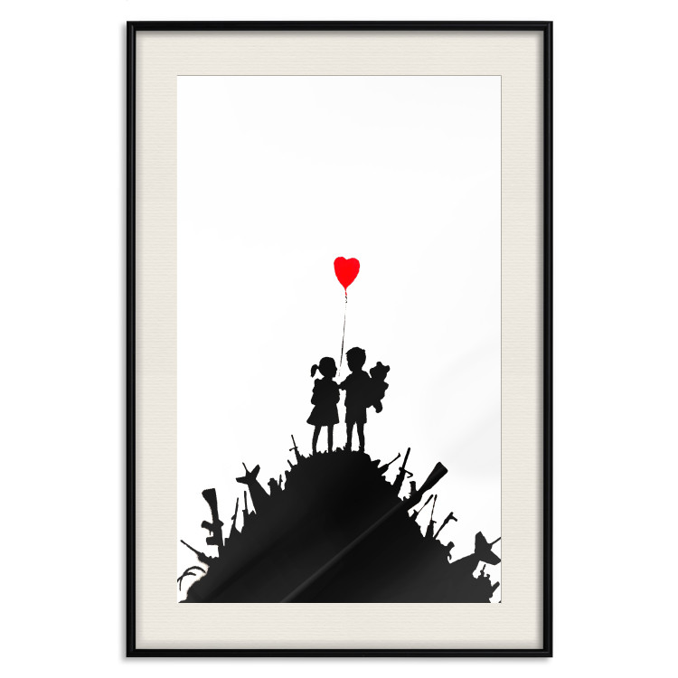 Wall Poster Battlefield - black and white composition with a pair of children and a heart-shaped balloon 118765 additionalImage 18