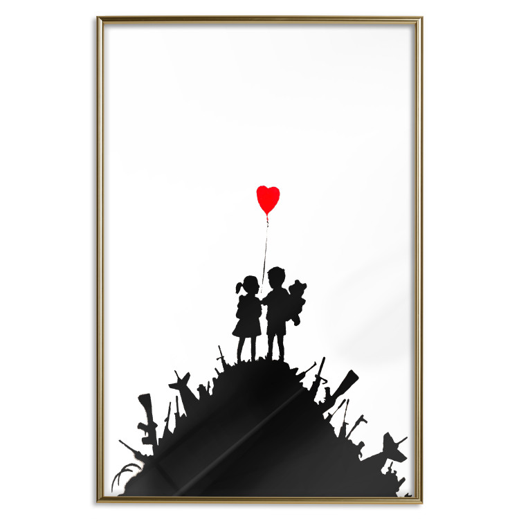 Wall Poster Battlefield - black and white composition with a pair of children and a heart-shaped balloon 118765 additionalImage 20