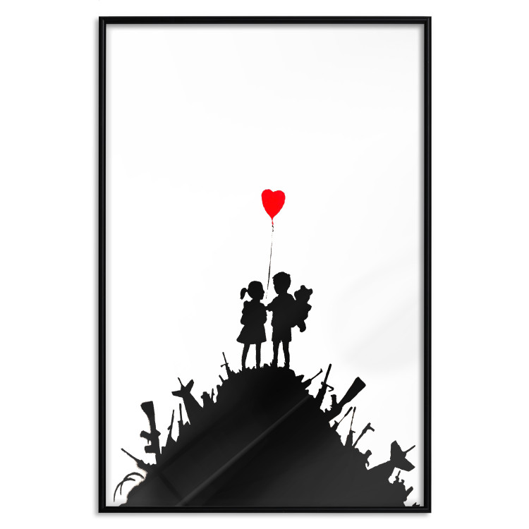 Wall Poster Battlefield - black and white composition with a pair of children and a heart-shaped balloon 118765 additionalImage 24