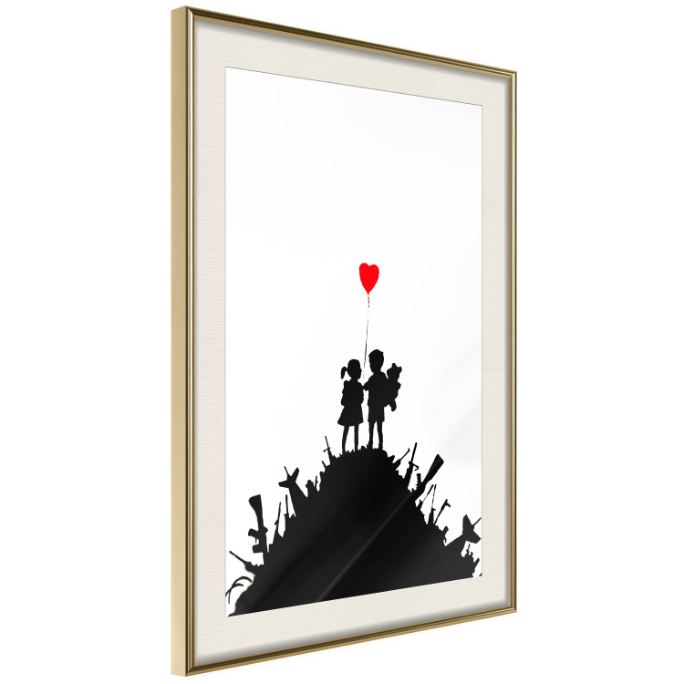 Wall Poster Battlefield - black and white composition with a pair of children and a heart-shaped balloon 118765 additionalImage 2