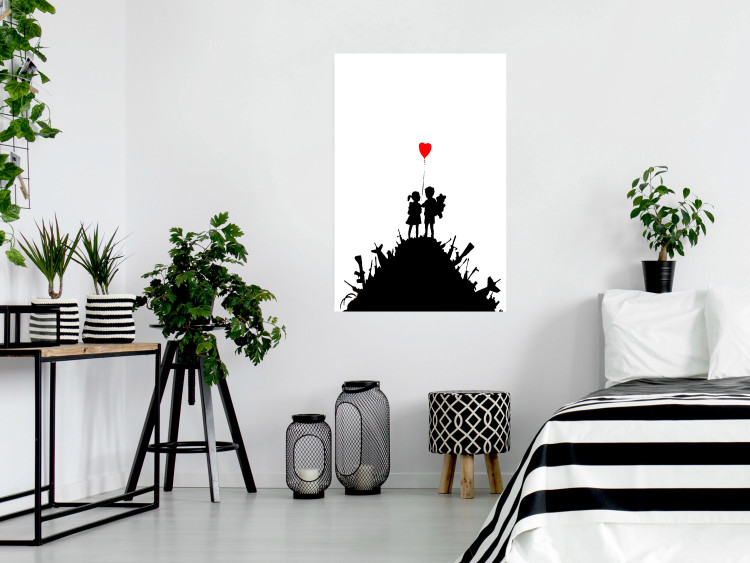Wall Poster Battlefield - black and white composition with a pair of children and a heart-shaped balloon 118765 additionalImage 23