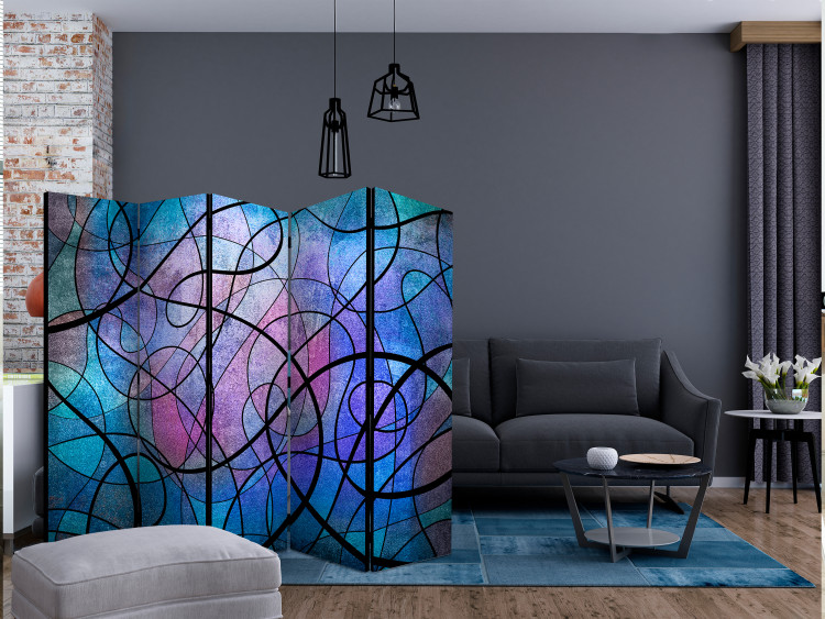 Folding Screen Wavy Stained Glass II - patterned texture of black waves on a colorful background 122365 additionalImage 4