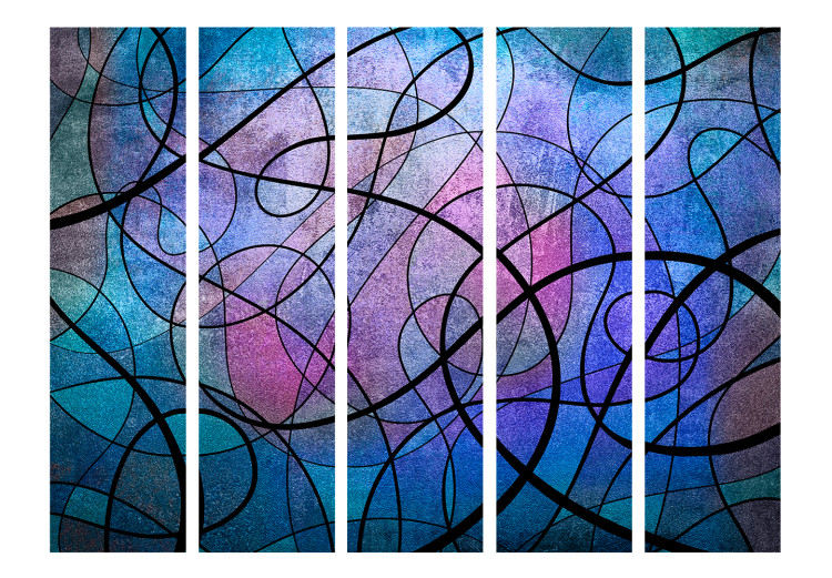 Folding Screen Wavy Stained Glass II - patterned texture of black waves on a colorful background 122365 additionalImage 3