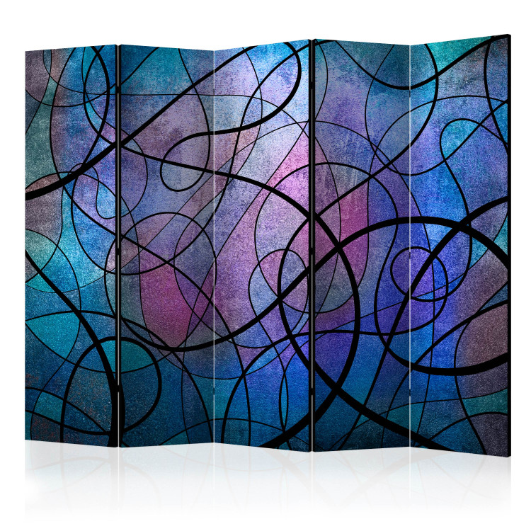 Folding Screen Wavy Stained Glass II - patterned texture of black waves on a colorful background 122365