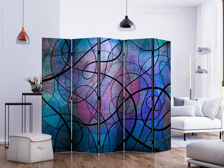 Folding Screen Wavy Stained Glass II - patterned texture of black waves on a colorful background 122365 additionalImage 2