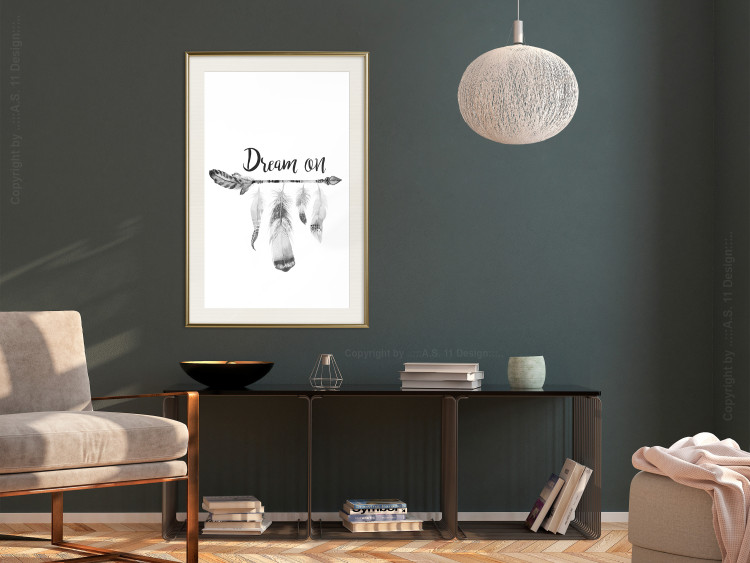Poster Dream On - black English text above feathers hanging on an arrow 123365 additionalImage 21