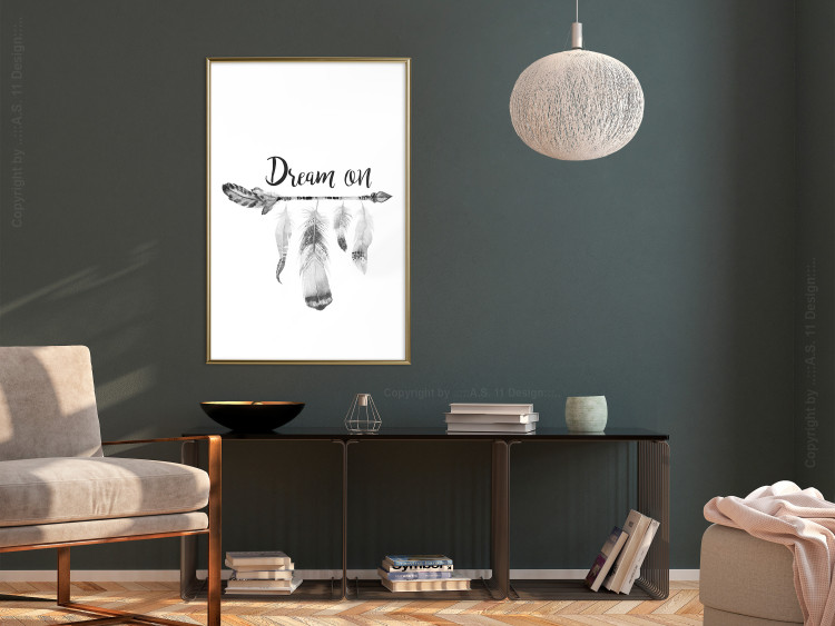 Poster Dream On - black English text above feathers hanging on an arrow 123365 additionalImage 7