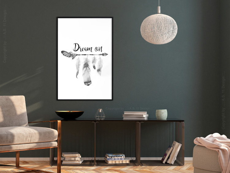 Poster Dream On - black English text above feathers hanging on an arrow 123365 additionalImage 3
