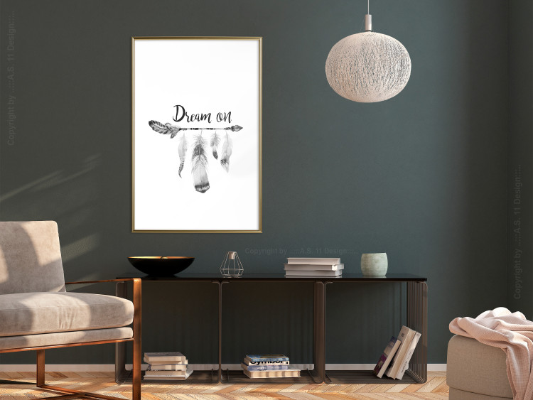 Poster Dream On - black English text above feathers hanging on an arrow 123365 additionalImage 15