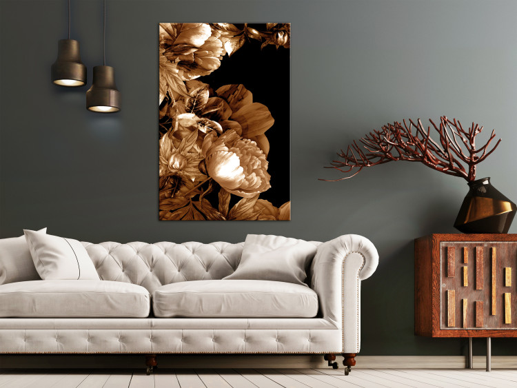 Canvas Print Autumn bouquet on black background - flowers in sepia 123865 additionalImage 3