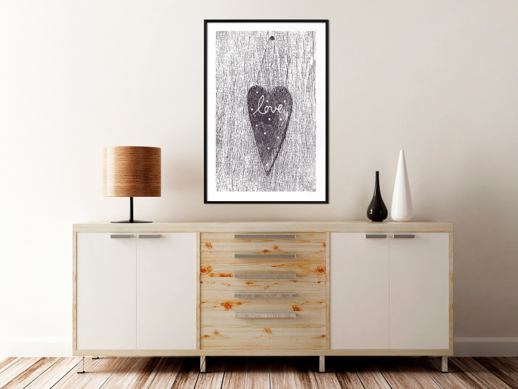 Poster Cutout Love - heart with "love" inscription on black and white wood texture 123965 additionalImage 4