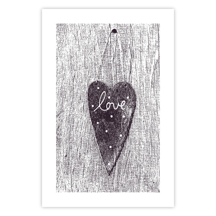 Poster Cutout Love - heart with "love" inscription on black and white wood texture 123965 additionalImage 25