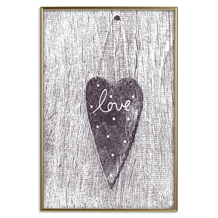 Poster Cutout Love - heart with "love" inscription on black and white wood texture 123965 additionalImage 20