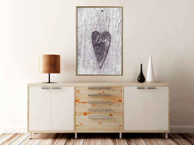 Poster Cutout Love - heart with "love" inscription on black and white wood texture 123965 additionalImage 7