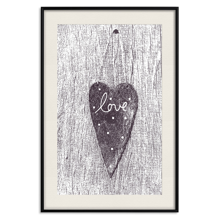 Poster Cutout Love - heart with "love" inscription on black and white wood texture 123965 additionalImage 18