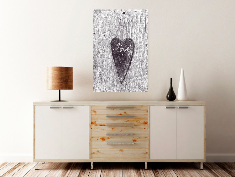 Poster Cutout Love - heart with "love" inscription on black and white wood texture 123965 additionalImage 23