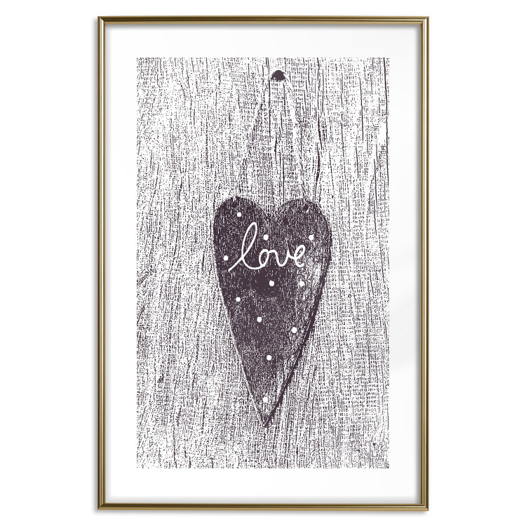 Poster Cutout Love - heart with "love" inscription on black and white wood texture 123965 additionalImage 16