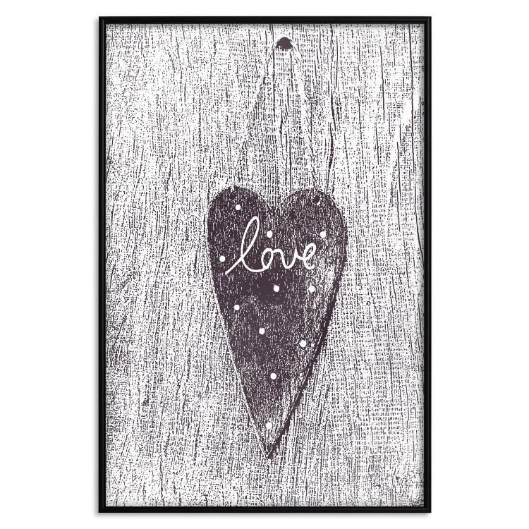 Poster Cutout Love - heart with "love" inscription on black and white wood texture 123965 additionalImage 24