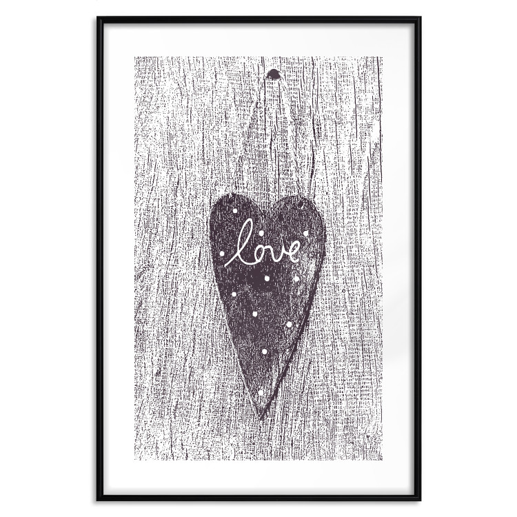 Poster Cutout Love - heart with "love" inscription on black and white wood texture 123965 additionalImage 15