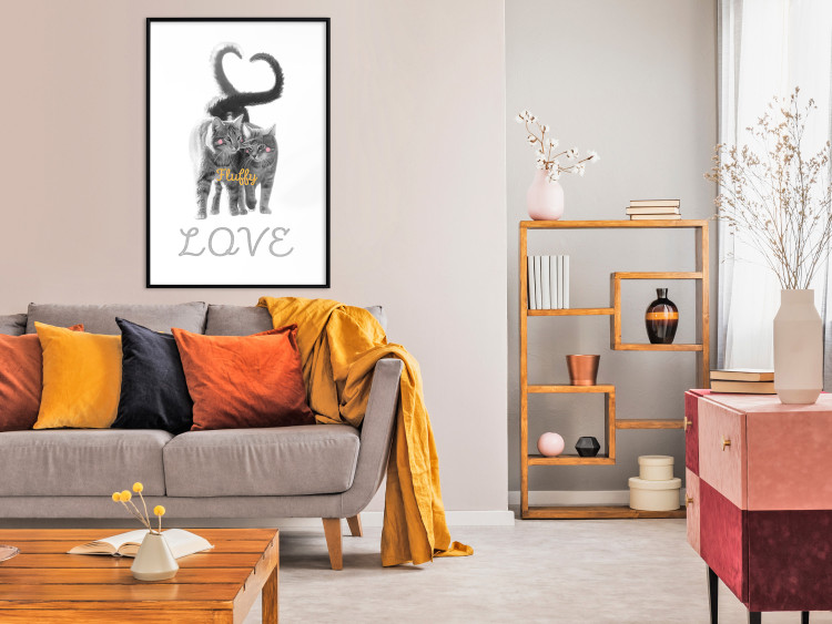 Poster Fluffy Love - gray cats and English text on a white background 125265 additionalImage 2