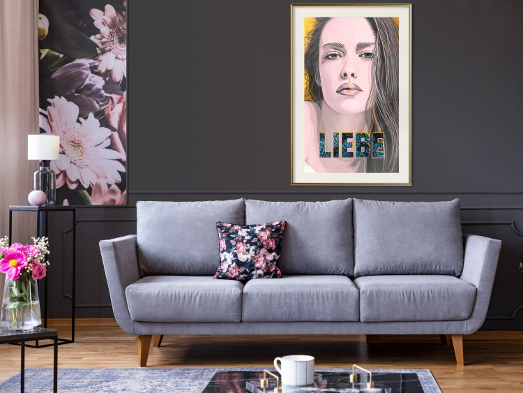 Poster Liebe - dark German text "love" on a portrait of a woman 125365 additionalImage 21