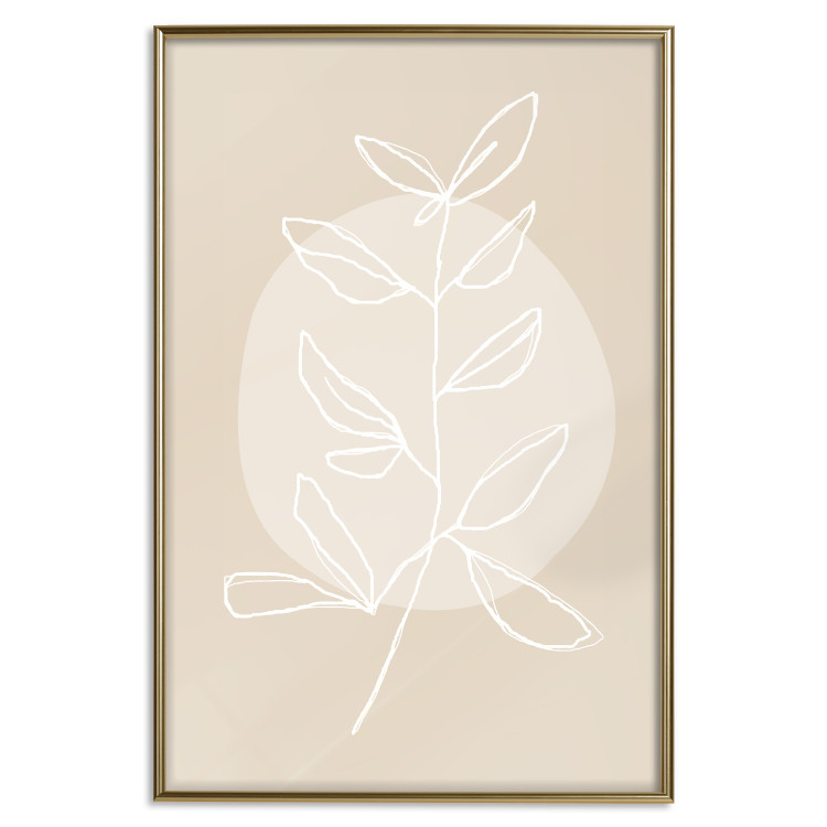 Poster Bright Twig - white line art plant with leaves on a light beige background 125665 additionalImage 20