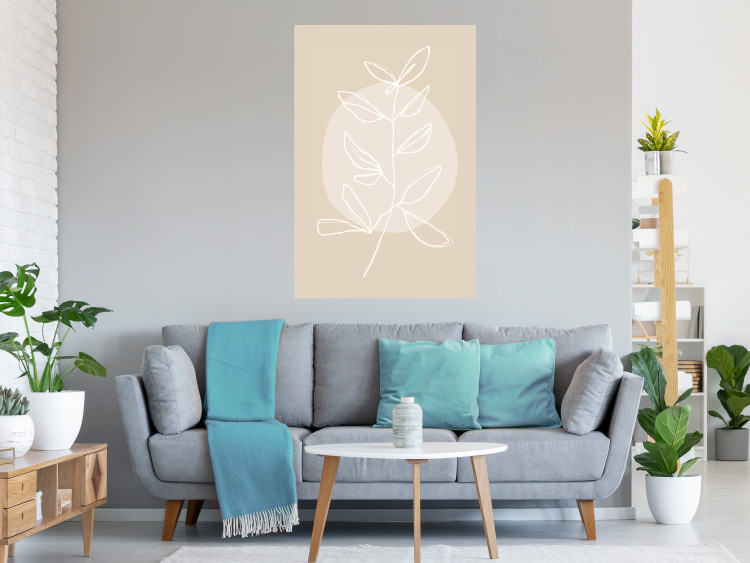 Poster Bright Twig - white line art plant with leaves on a light beige background 125665 additionalImage 23