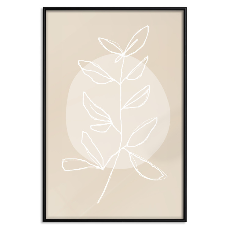 Poster Bright Twig - white line art plant with leaves on a light beige background 125665 additionalImage 24