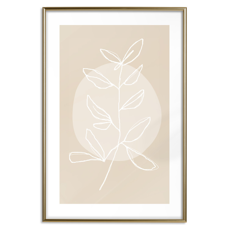 Poster Bright Twig - white line art plant with leaves on a light beige background 125665 additionalImage 14