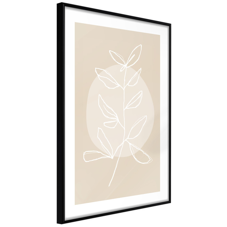 Poster Bright Twig - white line art plant with leaves on a light beige background 125665 additionalImage 11