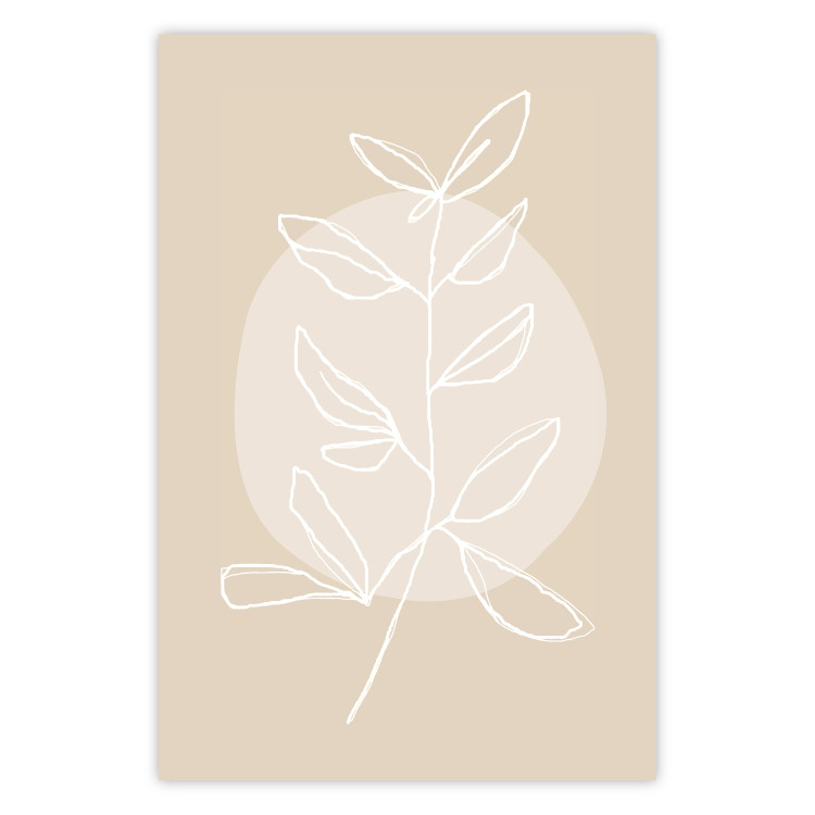 Poster Bright Twig - white line art plant with leaves on a light beige background 125665