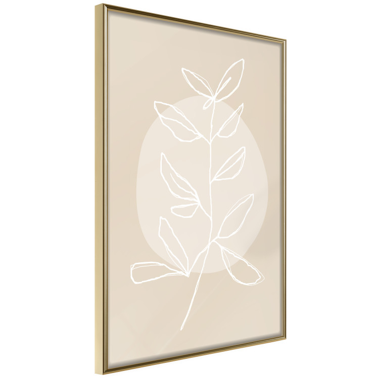 Poster Bright Twig - white line art plant with leaves on a light beige background 125665 additionalImage 12