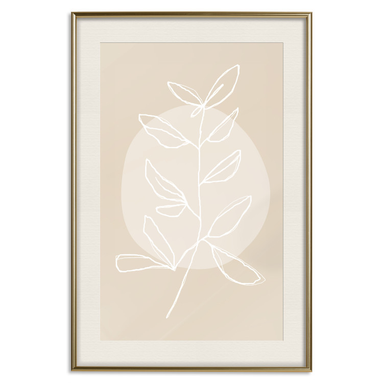 Poster Bright Twig - white line art plant with leaves on a light beige background 125665 additionalImage 19
