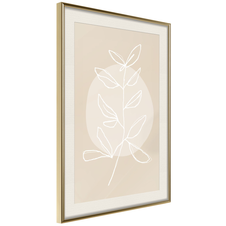 Poster Bright Twig - white line art plant with leaves on a light beige background 125665 additionalImage 2