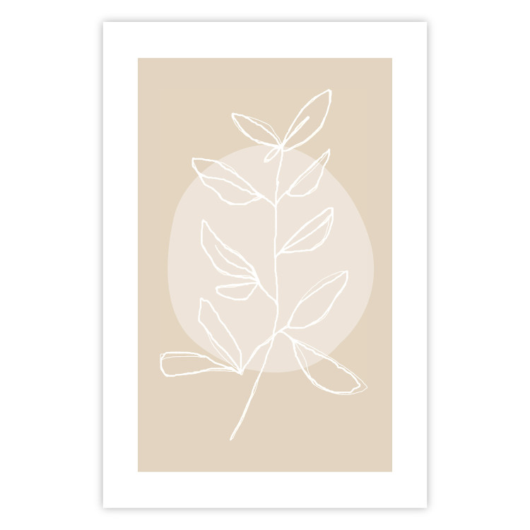 Poster Bright Twig - white line art plant with leaves on a light beige background 125665 additionalImage 25