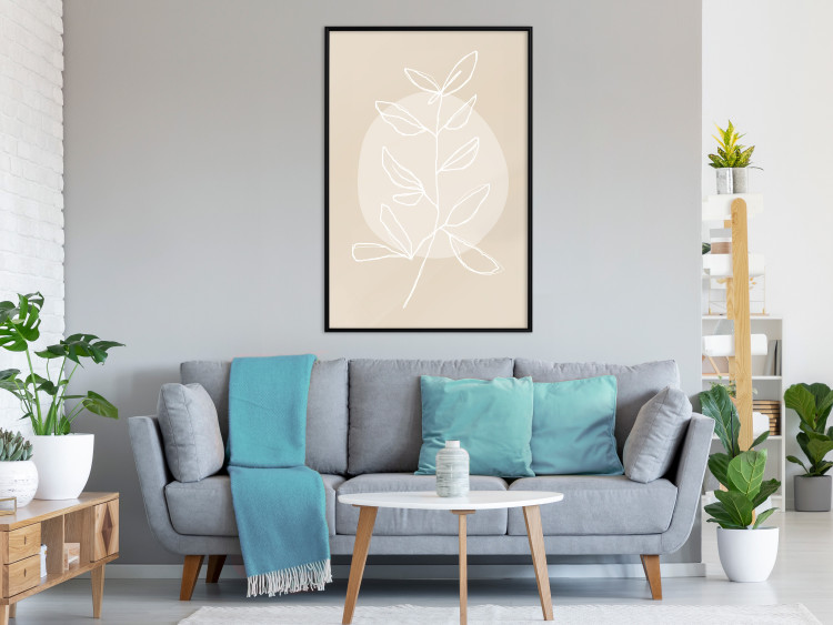 Poster Bright Twig - white line art plant with leaves on a light beige background 125665 additionalImage 3