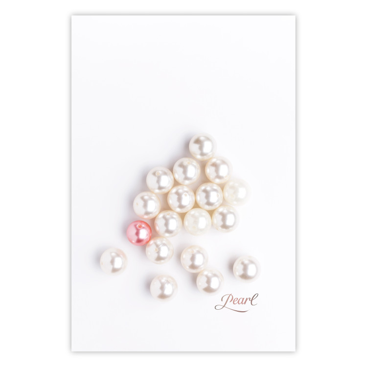Wall Poster Pearl - white and red pearls with English text on a light background 125865