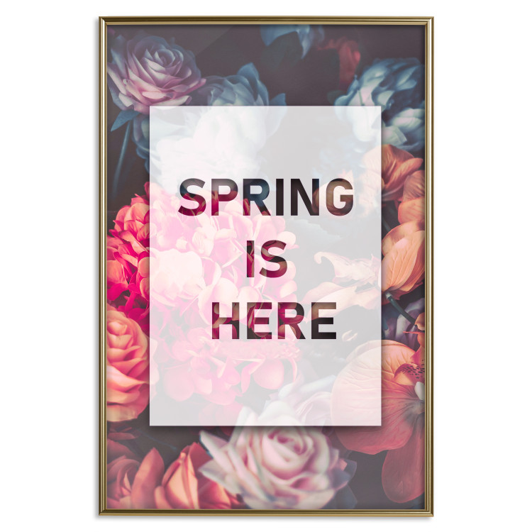 Wall Poster Spring Is Here - English inscriptions in a white frame on a background of flowers 127065 additionalImage 19