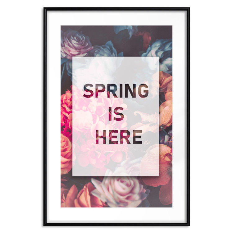 Wall Poster Spring Is Here - English inscriptions in a white frame on a background of flowers 127065 additionalImage 21