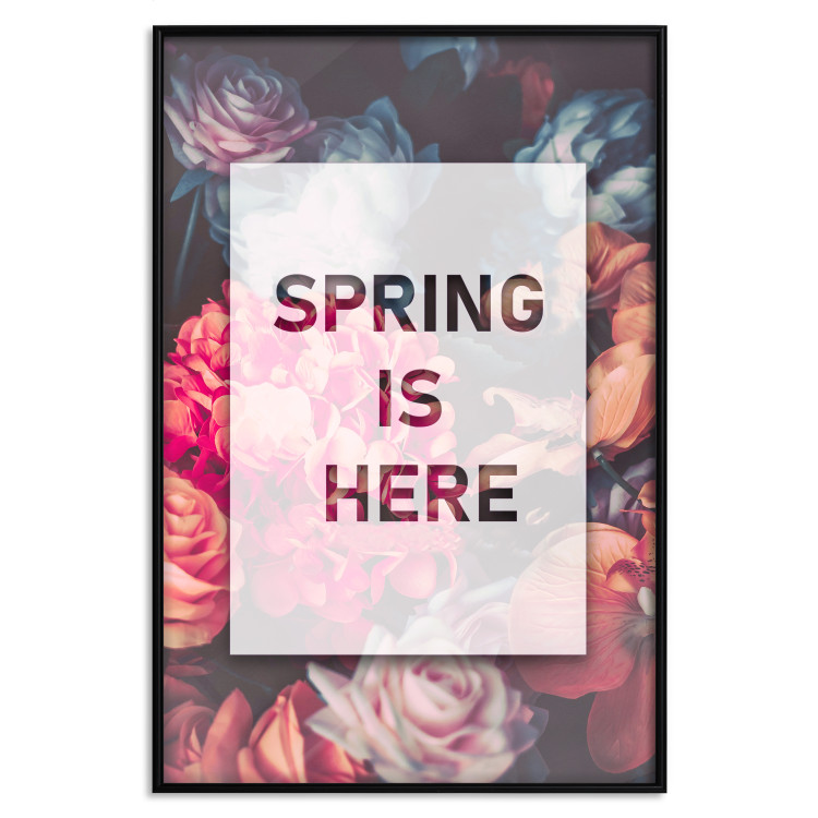Wall Poster Spring Is Here - English inscriptions in a white frame on a background of flowers 127065 additionalImage 27